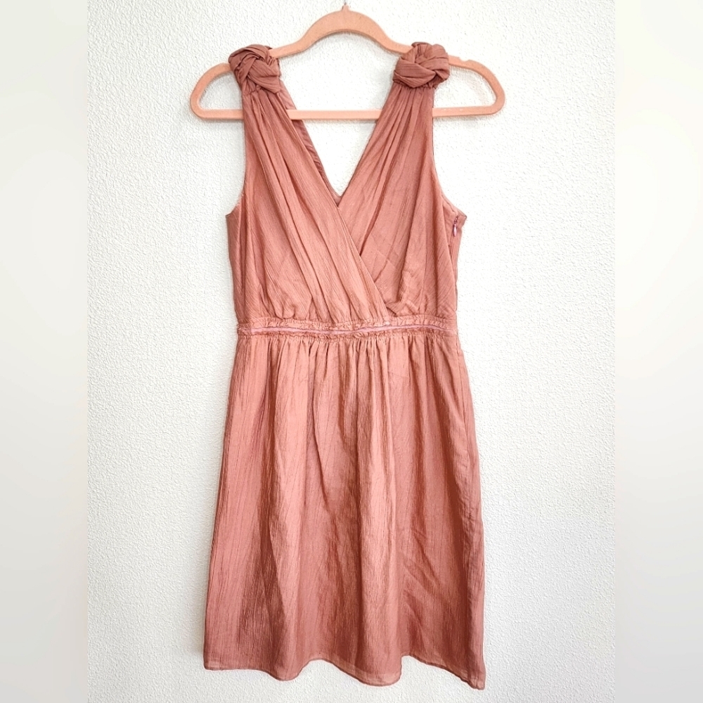 Banana Republic V Neck Dress - Blush, Silk, Cotton, Pleated, Goddess, Pink